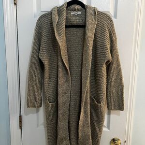 Tan long sweater cardigan with hood